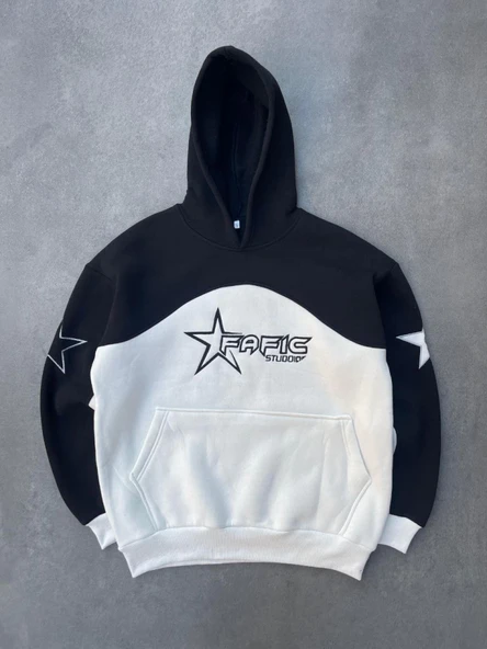 Parçalı Nakış İşlemelı Kapşonlu SweatShirt - Siyah ürün görseli