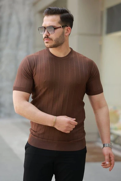 Erkek Kısa Kollu Bisiklet Yaka çizgili Triko Tişört ürün görseli