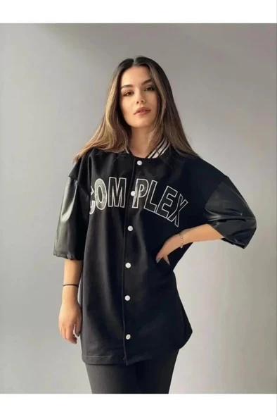 Complex Kolej Oversize T-shirt - Siyah - Resim 4