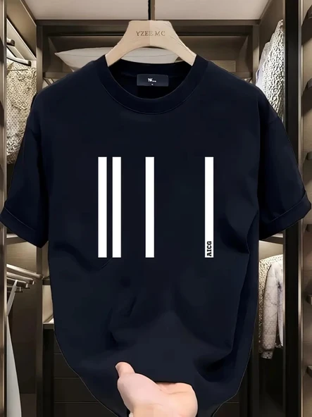 Baskılı Oversize Bisiklet Yaka T-shirt - Siyah ürün görseli