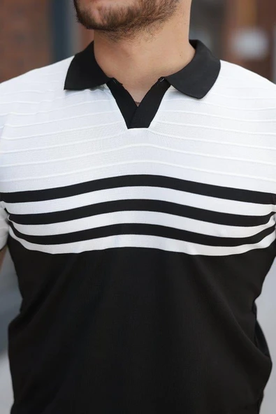 Erkek çizgi Desenli Yakalı Kısa Kollu T-shirt - Resim 3