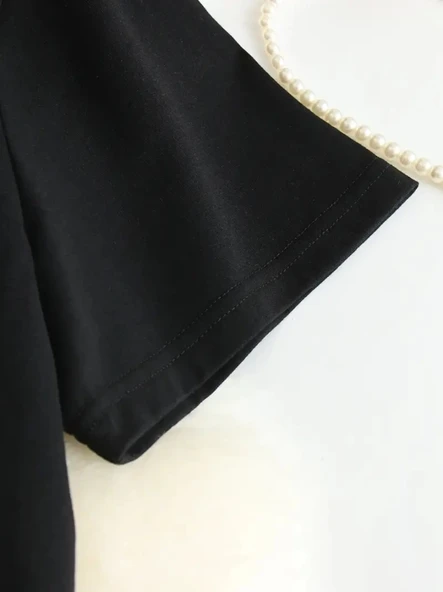 Baskılı Oversize Bisiklet Yaka T-shirt - Siyah - Resim 3