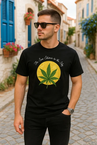 Ön Ve Arka Baskılı Oversize Bisiklet Yaka T-shirt- Siyah ürün görseli