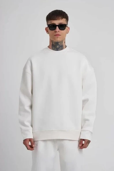 Unisex Biskilet Yaka Üç İplik SweatShirt - Beyaz ürün görseli