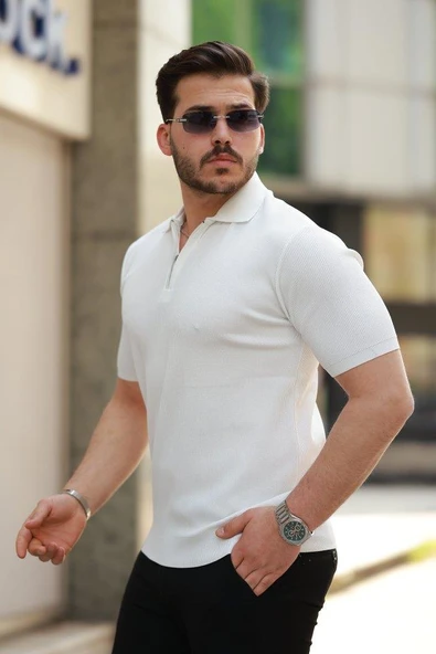 Erkek Fermuarlı Yakalı Kısa Kollu Tshirt - Resim 2