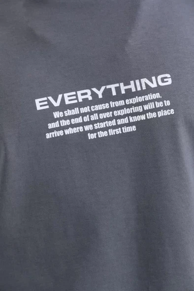 Unisex Bisiklet Yaka Baskılı Oversize T-Shirt - Gri - Resim 2