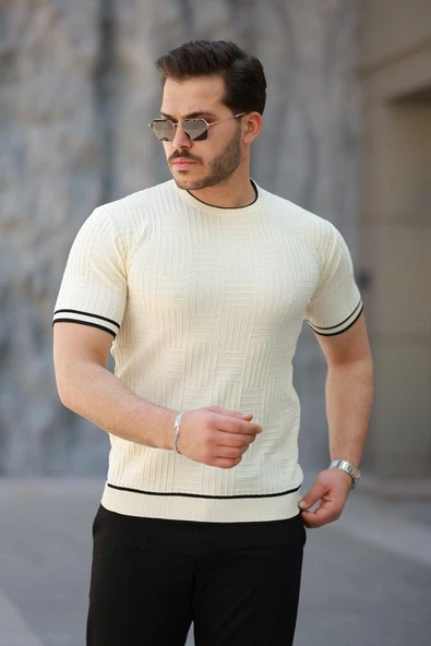 Erkek Jakarlı Ribanalı Kısa Kollu T-shirt ürün görseli