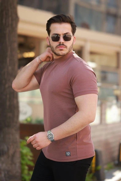 Erkek Ince çizgi Dokulu Kısa Kollu T-shirt - Resim 2