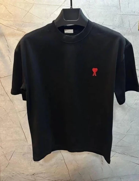 Unisex Bisiklet Yaka Baskılı Oversize T-Shirt - Siyah - Resim 3