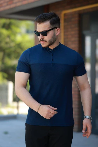 Erkek Hakim Yakalı Kısa Kollu Pamuklu T-shirt - 1