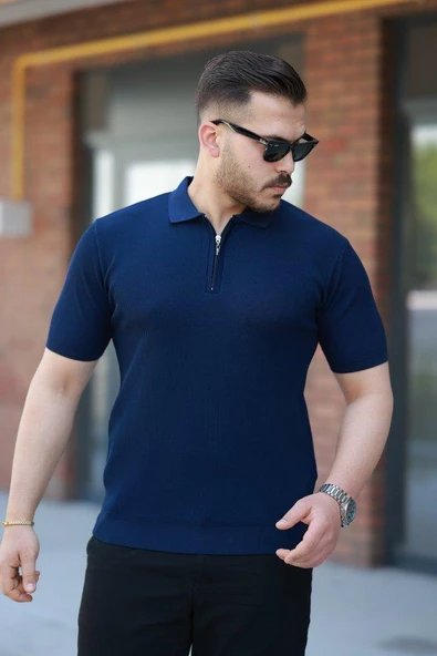 Erkek Fermuarlı Yakalı Kısa Kollu Tshirt ürün görseli