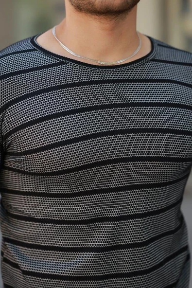 Erkek Petek Desenli Kısa Kollu T-shirt - Resim 3