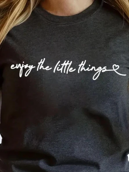 Kadın Kısa Kollu önü Yazı Baskılı Basic Süprem Bluz - Resim 3