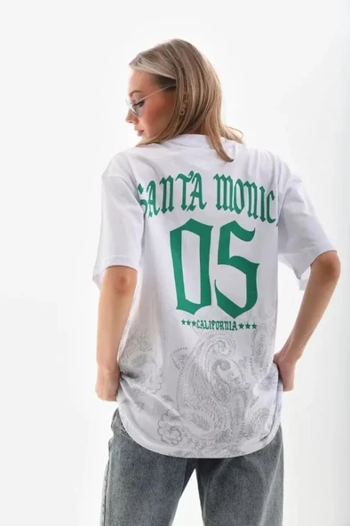 Unisex Baskılı Oversize T-Shirt - Beyaz - 2