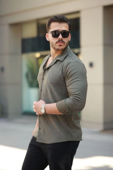 Erkek Kadife Dokulu Uzun Kollu Gömlek - Resim 2