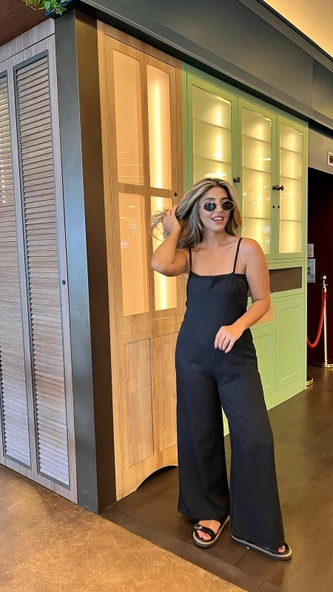 Kadın Askılı Yandan Fermuarlı Geniş Paçalı Valencia Tulum ürün görseli