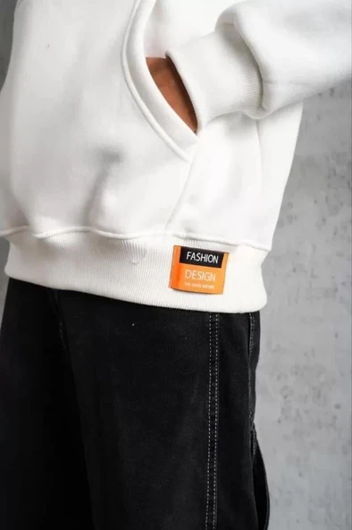 Erkek Armalı Baskılı Kapüşonlu Sweatshirt - Beyaz ürün görseli