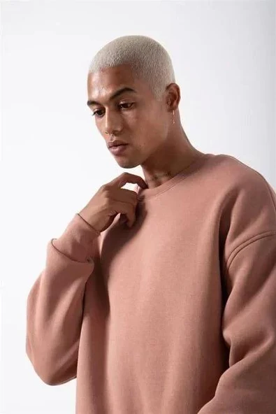 Unisex Biskilet Yaka Üç İplik SweatShirt - Pembe - Resim 2