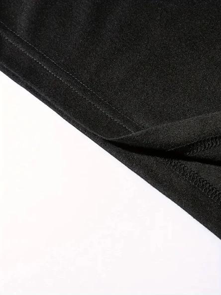 Baskılı Oversize Bisiklet Yaka T-shirt - Siyah - 4