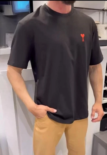 Unisex Bisiklet Yaka Baskılı Oversize T-Shirt - Siyah ürün görseli