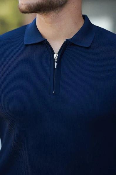 Erkek Fermuarlı Yakalı Kısa Kollu Tshirt - Resim 3