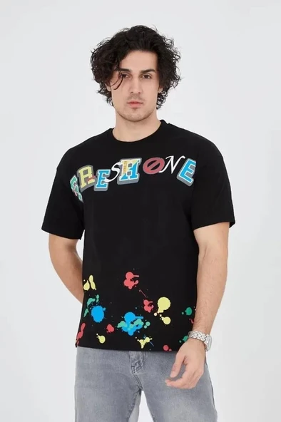 Erkek Baskılı Penye T-Shirt - Siyah - Resim 2