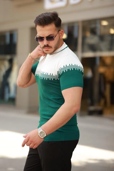 Erkek Hemşire Yaka çift Renk Kısa Kollu Tişört - Resim 2