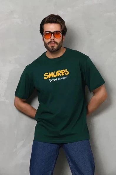 Unisex Basic Bisiklet Yaka Oversize T-Shirt - Yeşil - Resim 4