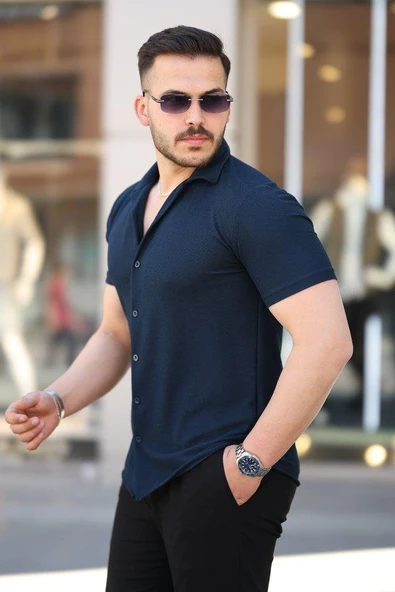 Erkek Kısa Kollu örme Kumaş Pamuklu Gömlek - Resim 2