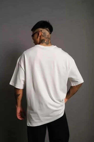 Erkek 24/1 Düz A Kalite Oversize T-shirt - Beyaz ürün görseli