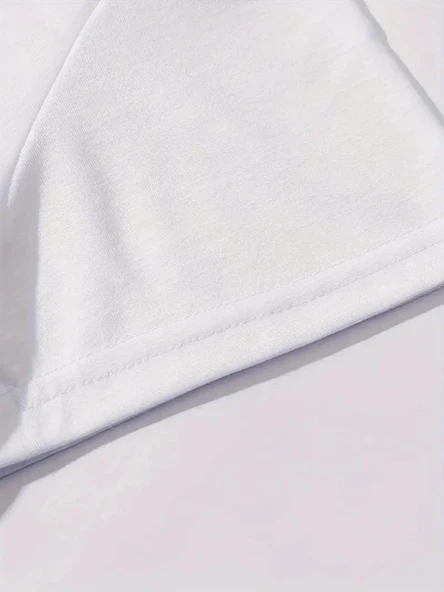 Baskılı Oversize Bisiklet Yaka T-shirt - Beyaz - Resim 4