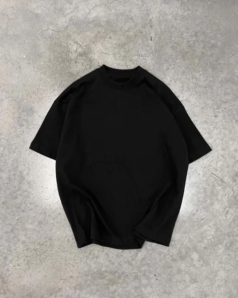 Unisex Basic Bisiklet Yaka Oversize T-Shirt - Siyah ürün görseli