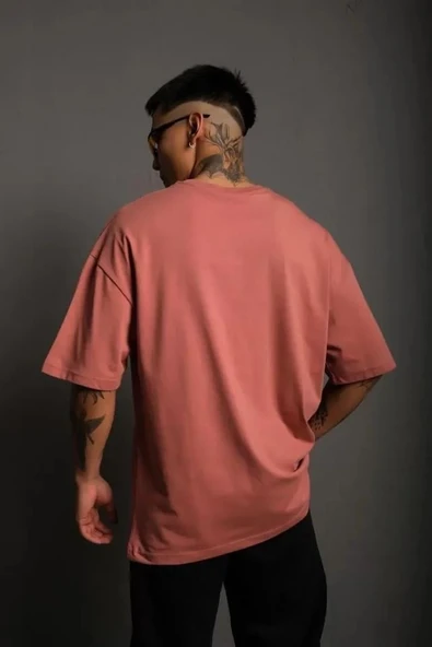 Erkek 24/1 Düz A Kalite Oversize T-shirt - Gül Kurusu - Resim 2