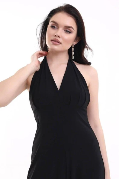 Kadın V YakaSırt Dekolteli Geniş Paça Sandy Kumaş Fırsat Ürün Tulum - Resim 5