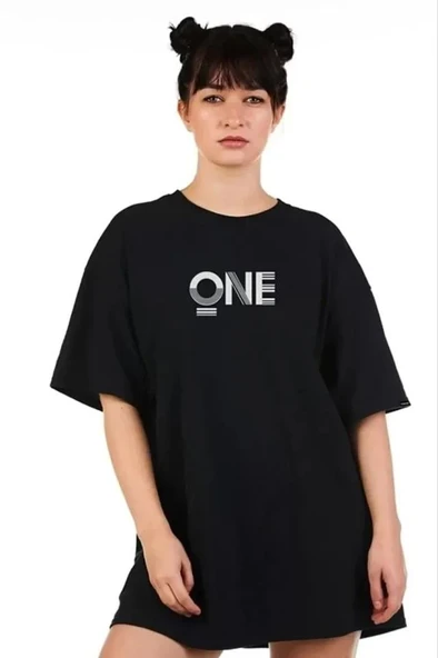 Unisex Baskılı Oversize T-Shirt - Siyah ürün görseli
