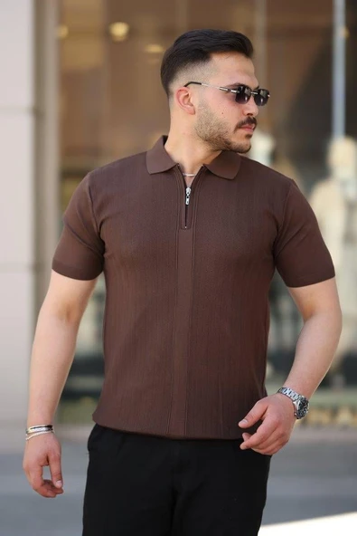 Erkek Yakası Fermuarlı Kısa Kollu T-shirt ürün görseli