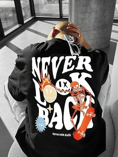 Erkek Bisiklet Yaka Kısa Kol Baskılı T-shirt - Siyah ürün görseli