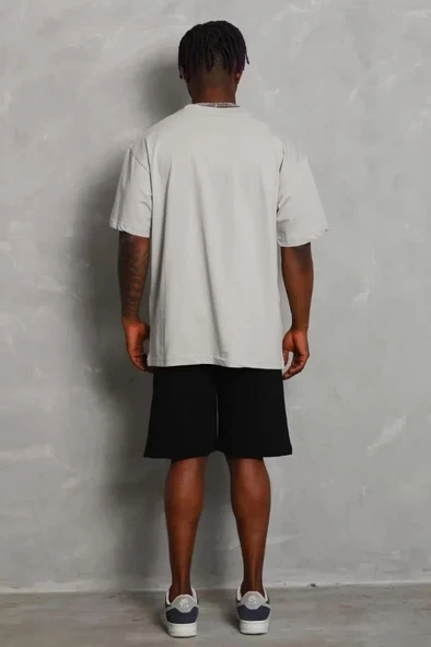 Unisex Oversize Düz Bisiklet Yaka T-Shirt - Gri ürün görseli