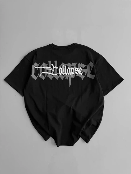 Baskılı Oversize Bisiklet Yaka T-shirt - Siyah - Resim 2