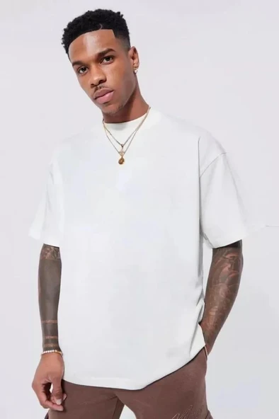 Unisex Basic Bisiklet Yaka Oversize T-Shirt - Beyaz ürün görseli