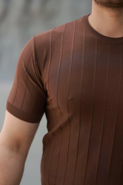 Erkek Kısa Kollu Bisiklet Yaka çizgili Triko Tişört - Resim 3