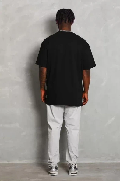 Unisex Oversize Düz Bisiklet Yaka T-Shirt - Siyah - Resim 2