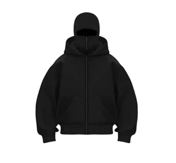 Samuray ZIP Fermuarlı Kapüşonlu SweatShirt- Siyah - Resim 2