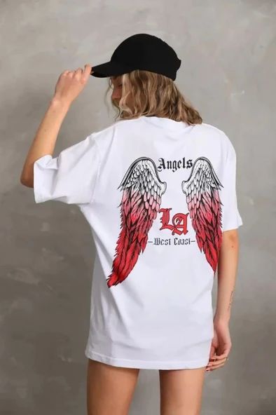 Unisex Baskılı Oversize T-Shirt - Beyaz - Resim 2