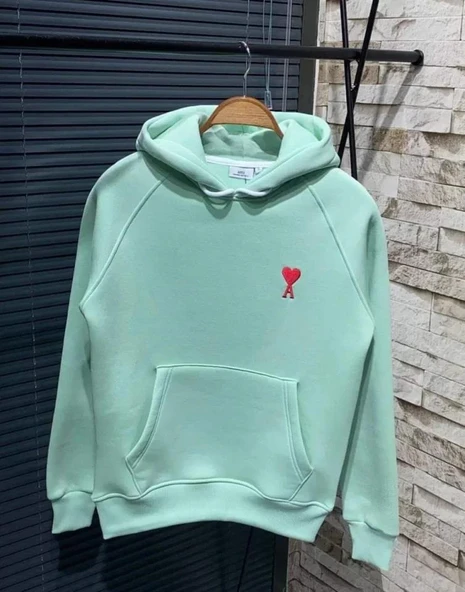 Unisex Kapşonlu Baskılı Sweetshirt - Mint Yeşili ürün görseli