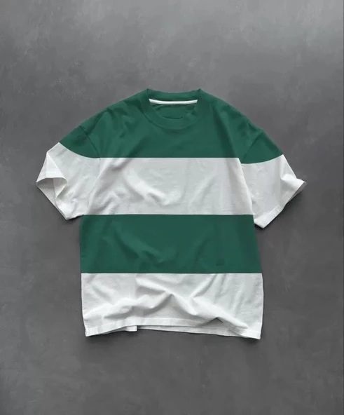 Unisex Bisiklet Yaka Parçalı T-Shirt - Yeşil ürün görseli