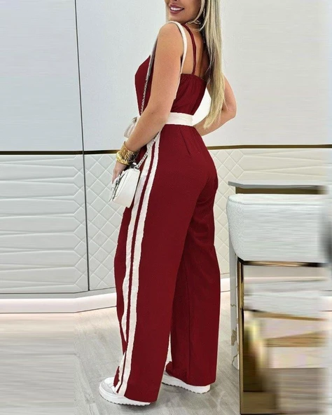 Kadın Ip Askılı Straplez Belden Kuşaklı Viskon Iki Iplik Tulum - Resim 3