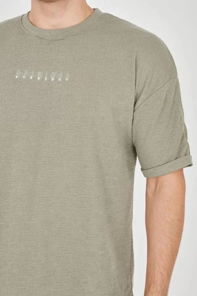 Unisex Jakar Kumaş Rahat Kol T-Shirt - Açık Yeşil - Resim 4