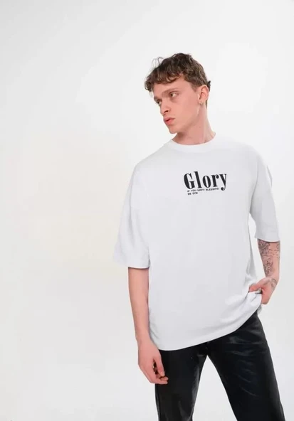 Unisex Bisiklet Yaka Baskılı Oversize T-Shirt - Siyah ürün görseli