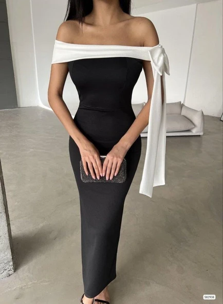 Kadın Madonna Yaka Skuba Krep Kumaş Kurdale Detay Elbise - Resim 3